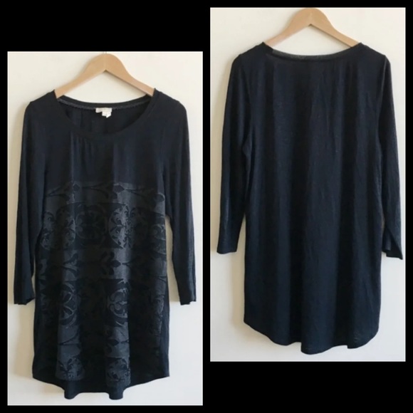 Meadow Rue Black Crochet Lace Peasant Tee T- Shirt Top - Picture 2 of 4